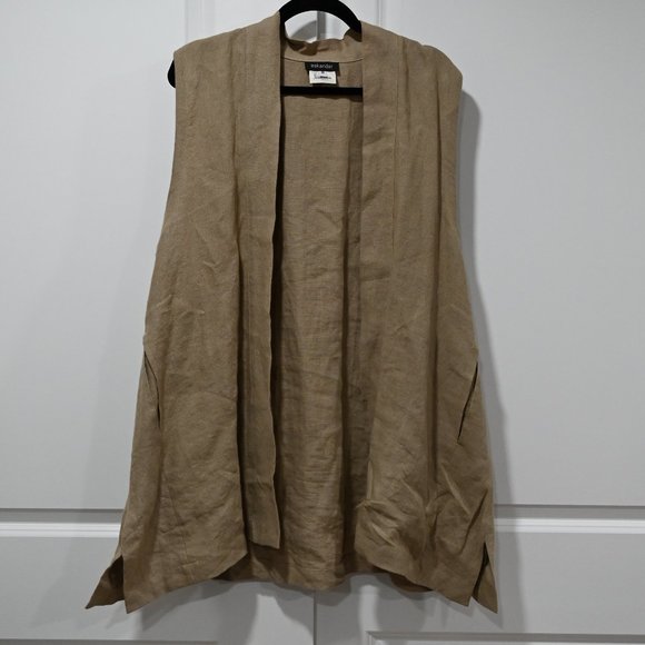 ESKANDAR Size 0 Tan Linen A-Line Heavy Vest Jacket | Size 0 - Picture 2 of 8